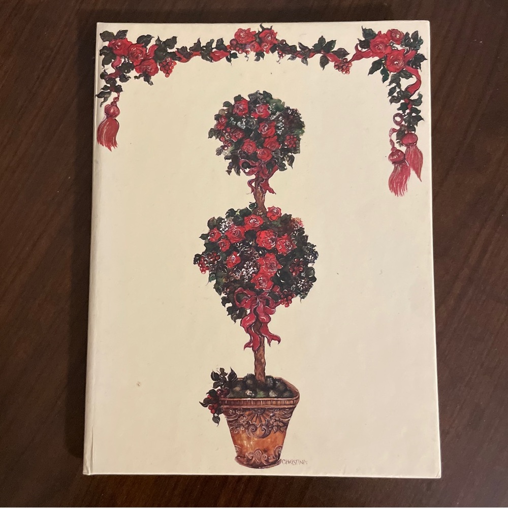 Vintage 1990 Potpourri Press Address Book, NEW, Red Floral Topiary Art Print